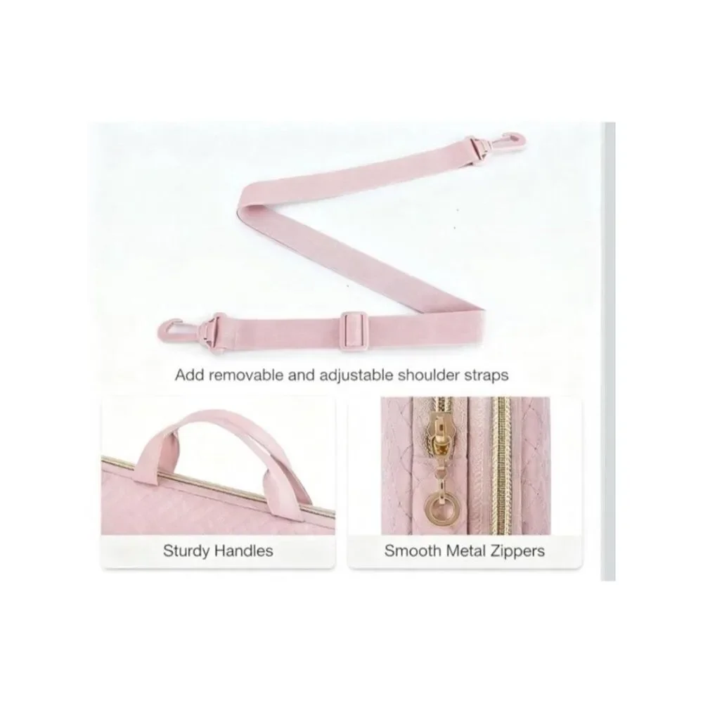 BAGSMART 15.6 Inch Laptop Case Sleeve Pale Pink Shoulder Strap Quilted Bag NWT